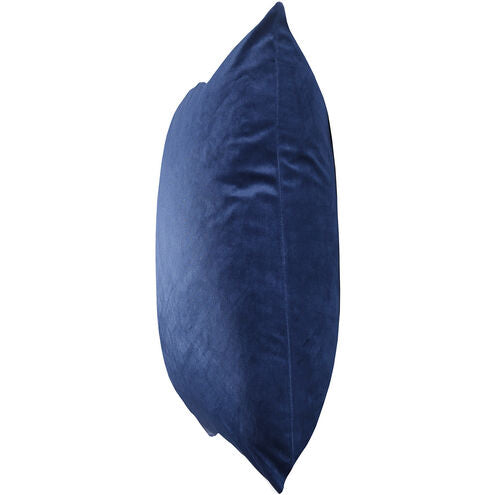 Side view of blue velvet Dreamy Delight cushion, showcasing plush texture and elegant design