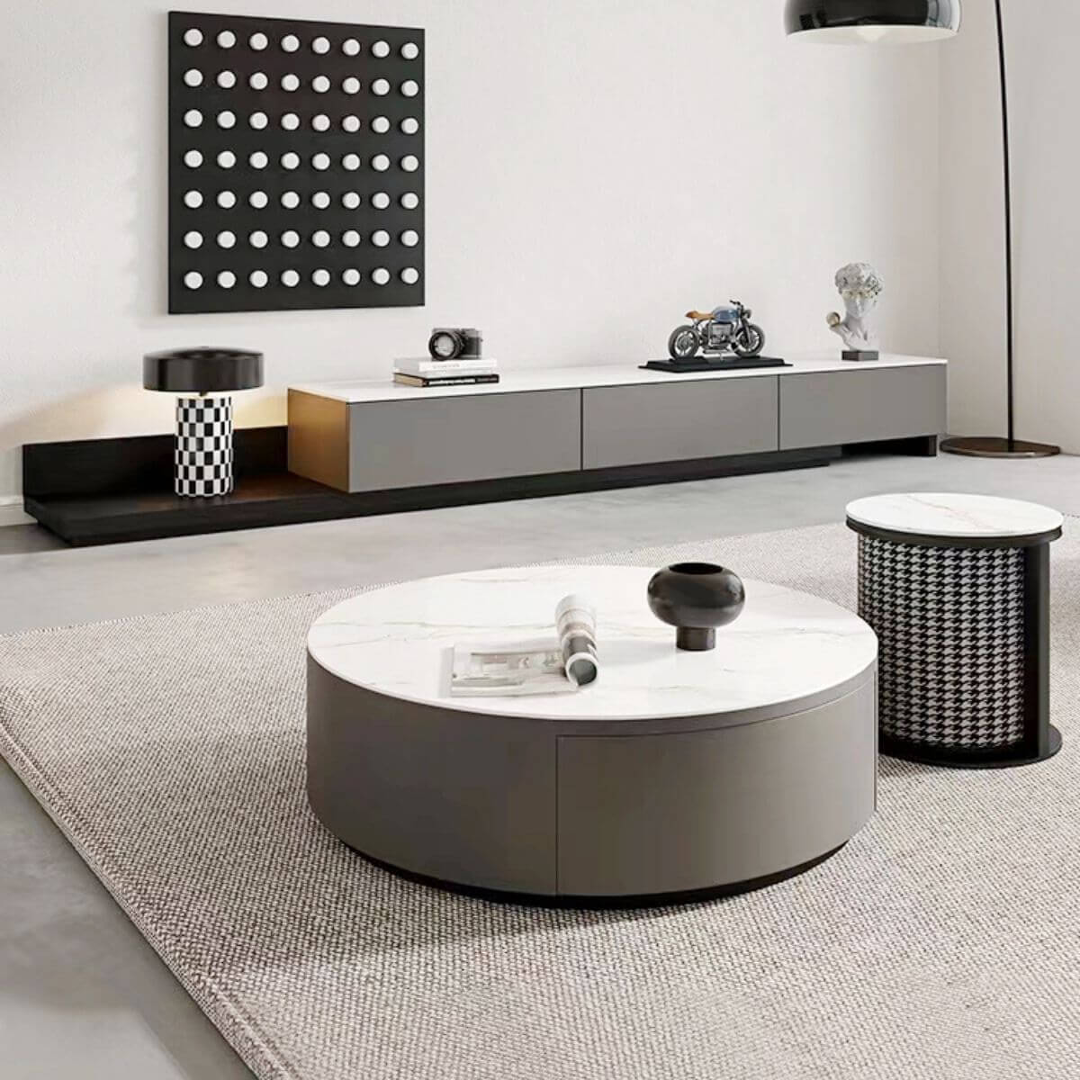 Blox coffee table showcasing minimalist design with Italian slate top and sturdy base