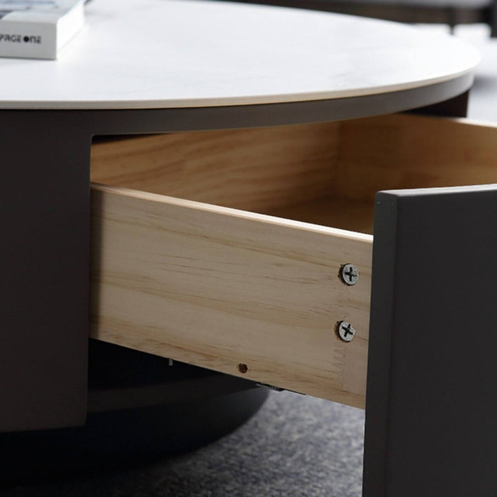 Blox coffee table with open drawer showing storage space and sleek modern design