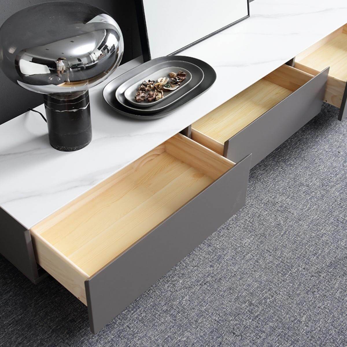 Blox TV cabinet with modern design complementing the Italian slate Blox coffee table