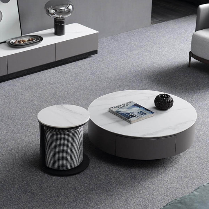 Angle top view of Blox coffee table highlighting Italian slate surface and minimalist design