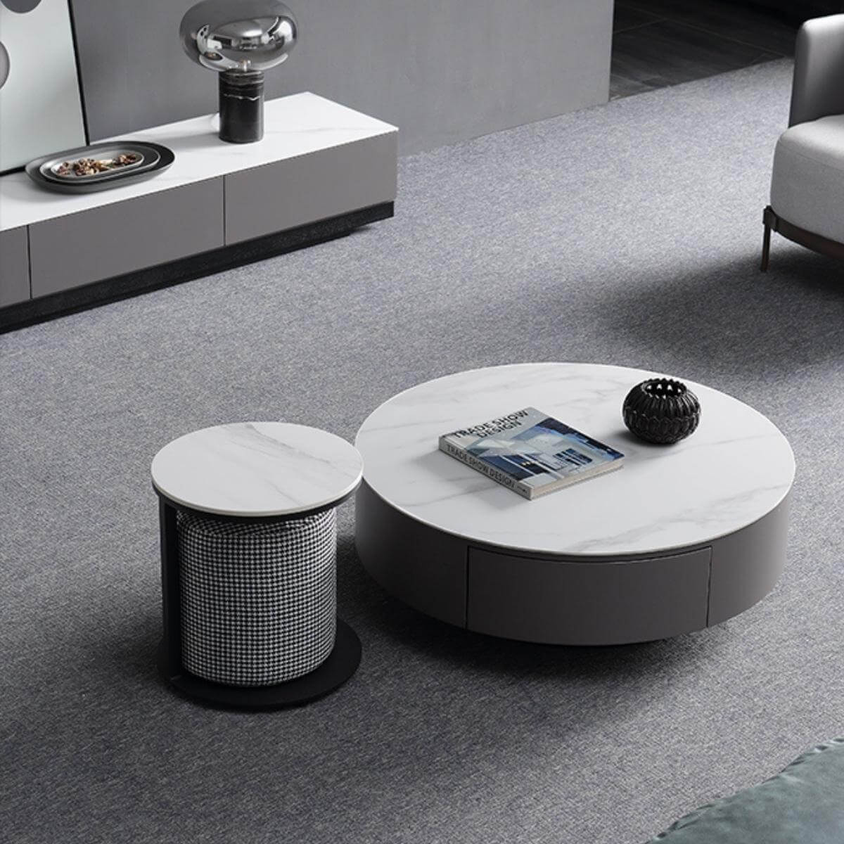 Angle top view of Blox coffee table highlighting Italian slate surface and minimalist design