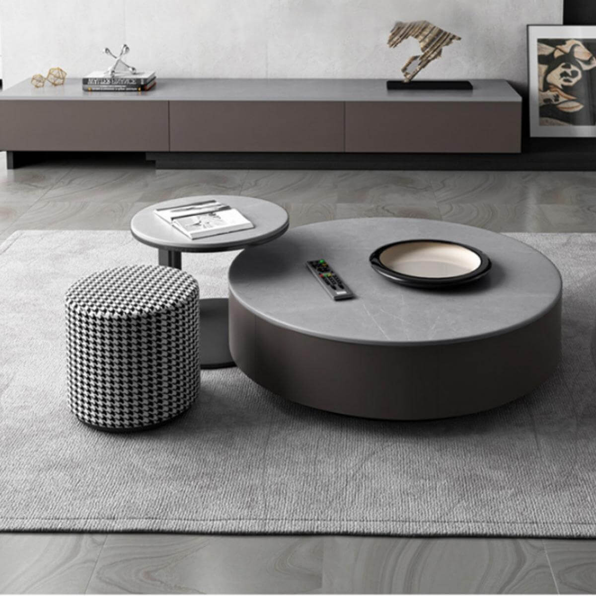 Front view of Blox coffee table showcasing sleek Italian slate top and modern storage design