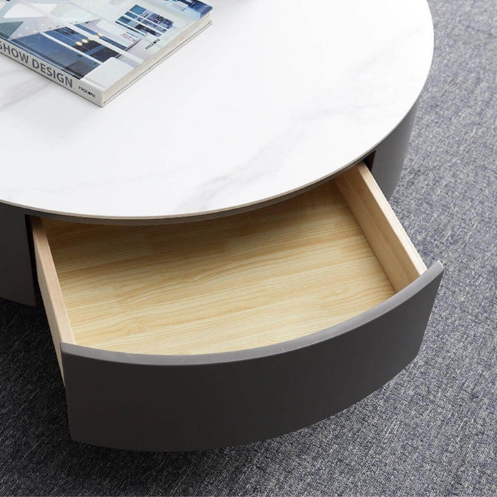 Blox coffee table with drawer open revealing spacious storage and sleek modern design