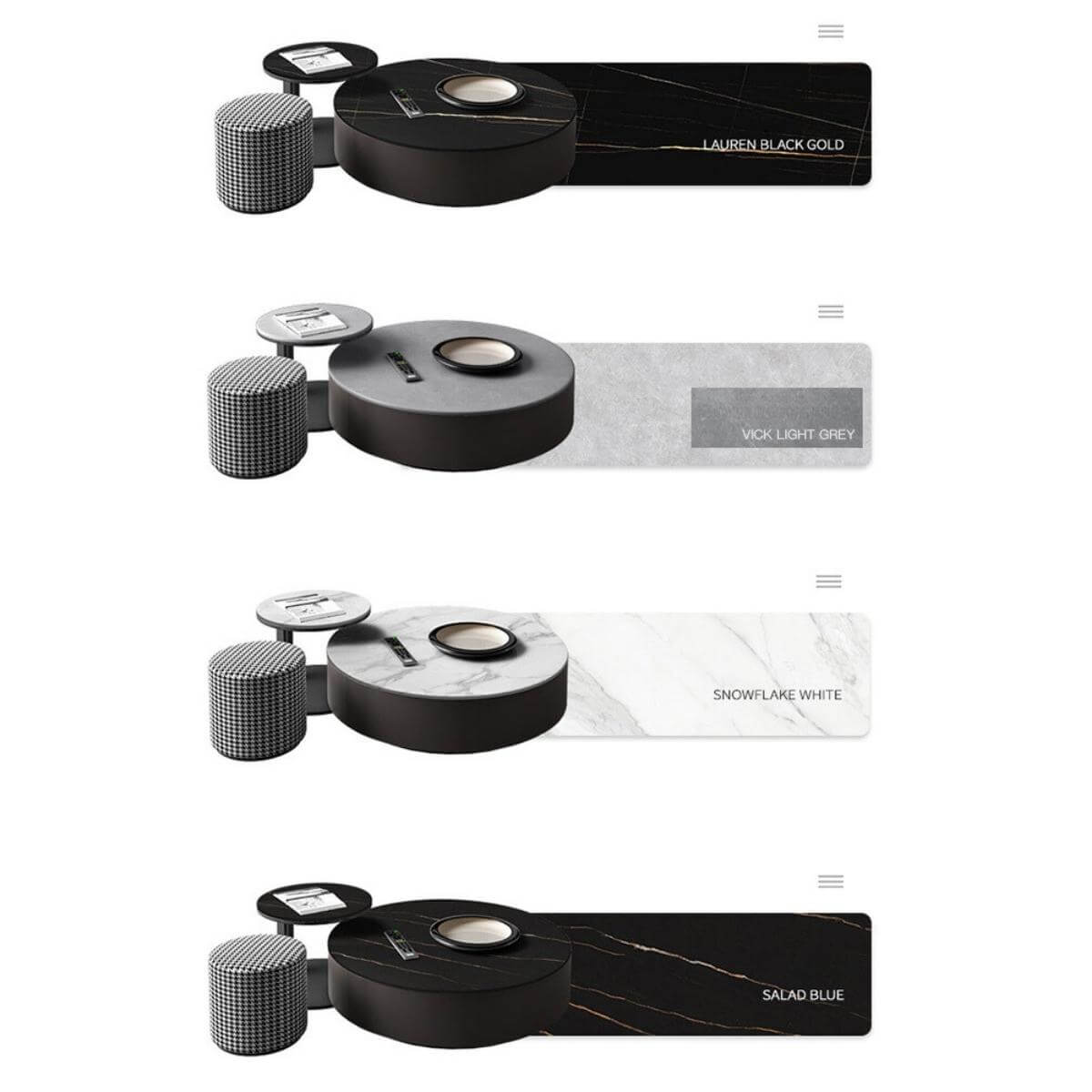 Blox coffee table available in Lauren Black Gold, Vick Light Grey, Snowflake White, Salad Blue