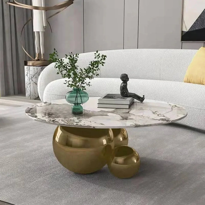 Top view of bubble coffee table in modern living room showcasing smooth surface and stylish design