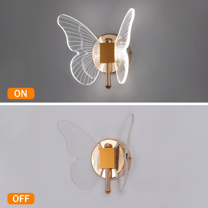 "Butterfly LED bedside light in hallway design showing both on and off states, modern and elegant lighting