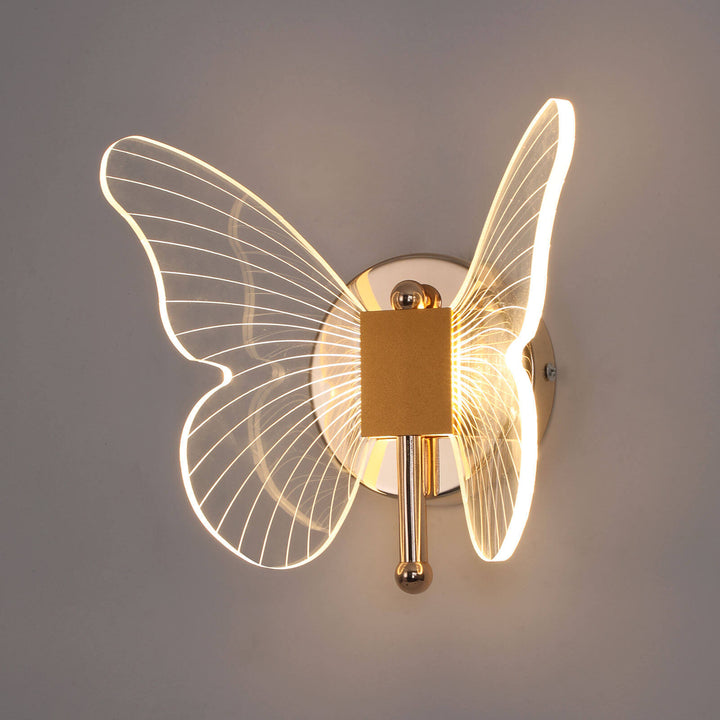 Butterfly LED bedside light mounted on wall, illuminating hallway with soft warm glow and decorative design