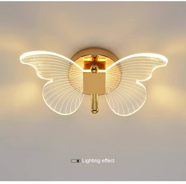 Upper view of luxury gold butterfly wall lamp highlighting detailed craftsmanship and elegant design