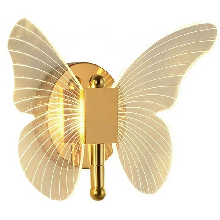 Side view of luxury gold butterfly wall lamp highlighting intricate design and elegant polished finish