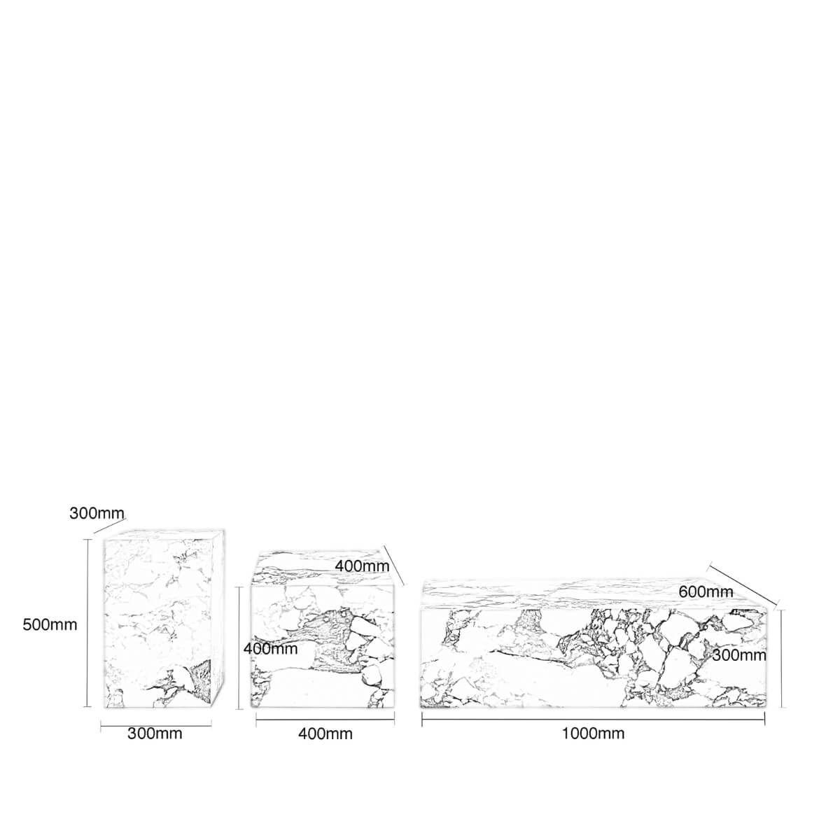 Diagram of Calacatta Viola marble stone coffee table showing dimensions and design details