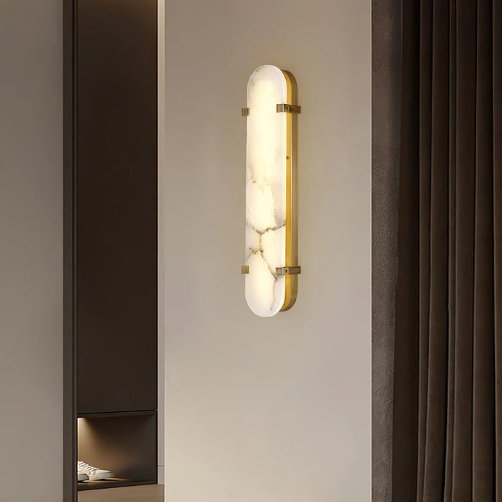 Calla alabaster wall sconce side view, modern stylish decorative wall light for home interiors