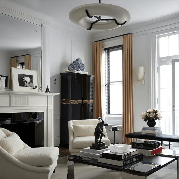 Carve Alabaster modern pendant light living room front view, elegant contemporary design for stylish interiors