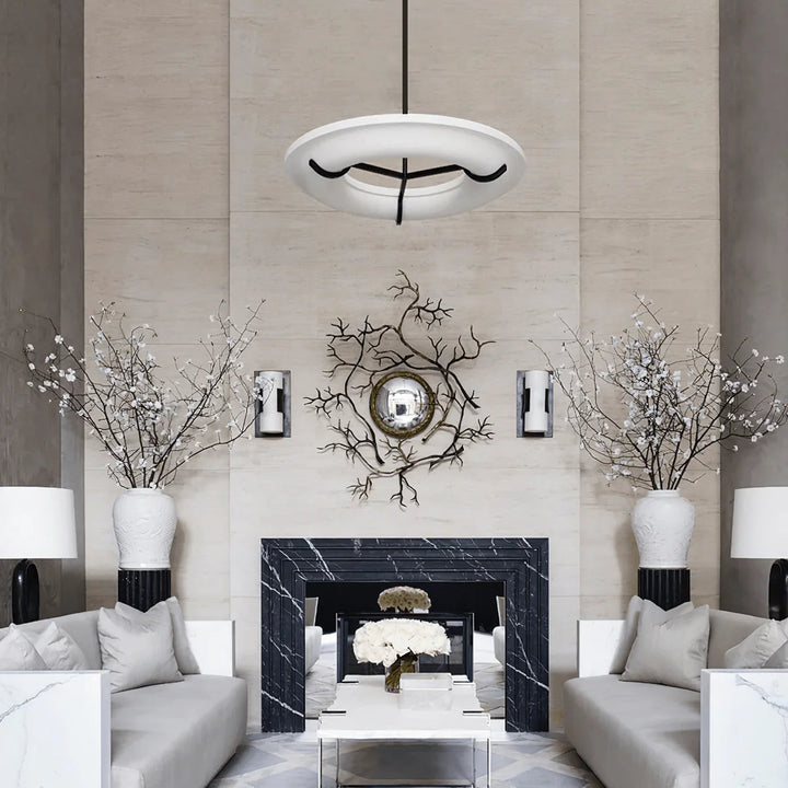  Carve Alabaster modern pendant light hanging front view, elegant contemporary design for stylish home interiors