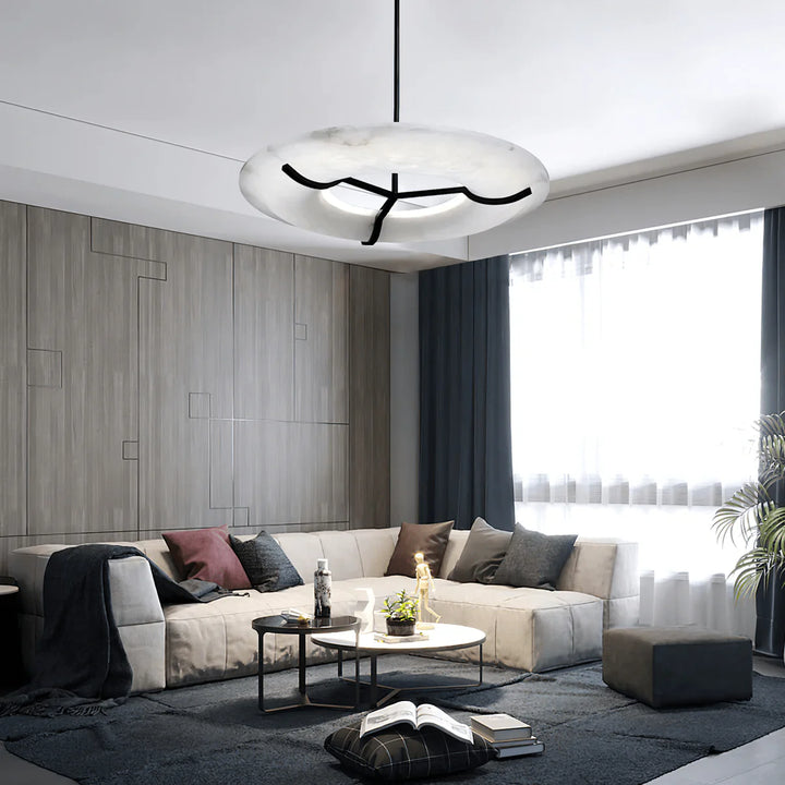 Carve Alabaster modern pendant light living room front view, elegant contemporary design for stylish home interiors