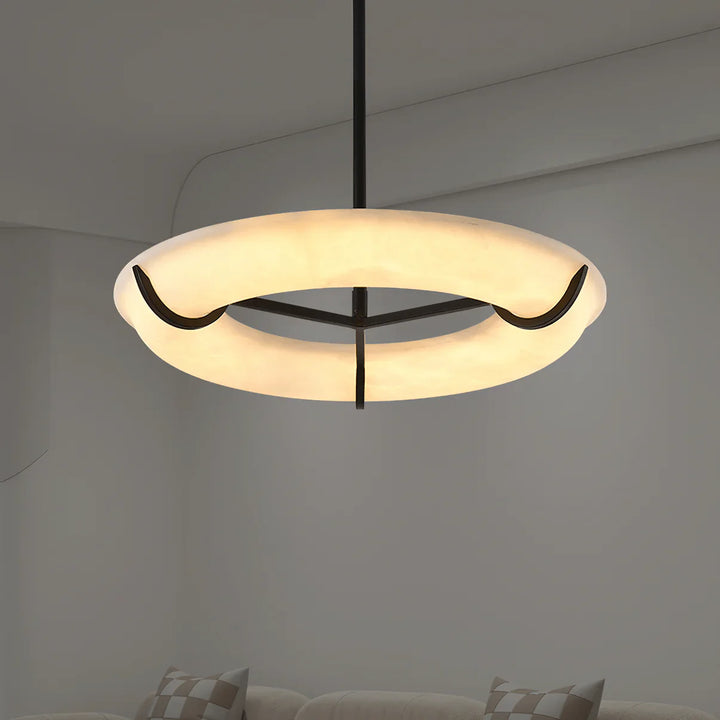Carve Alabaster modern pendant light on hanging view, elegant contemporary design for stylish home interiors