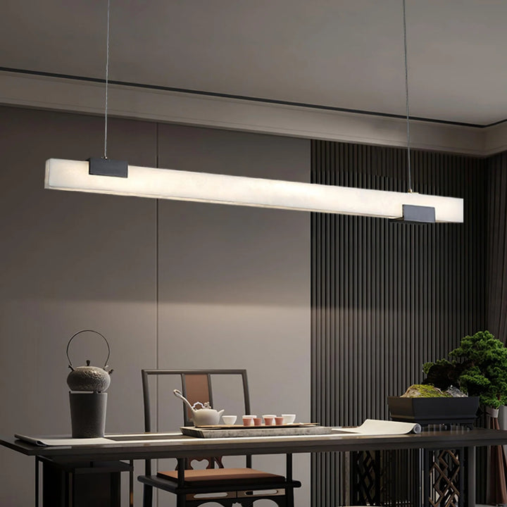 Cary alabaster pendant light modern lighting dining room front view elegant home decor