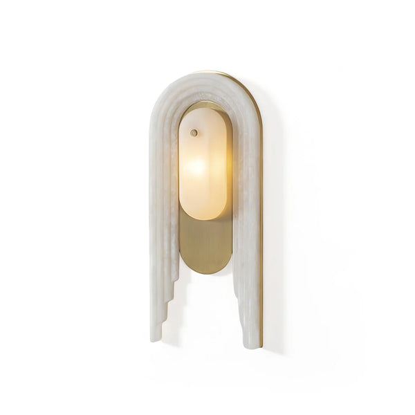 Cascada wall sconce with elegant alabaster design and gold metal accents, modern lighting fixture"