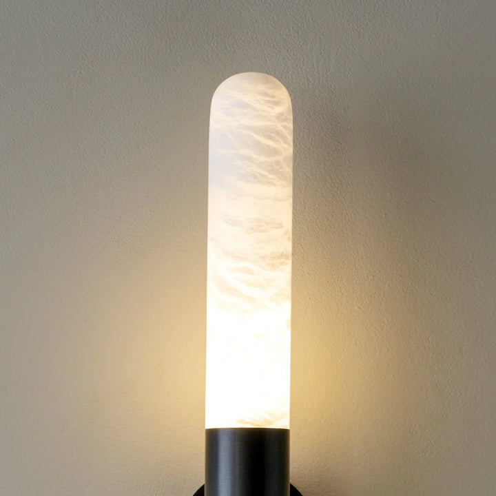 Front side view of Cavoya Alabaster Wall Light head, luxury lighting, elegant home interior décor
