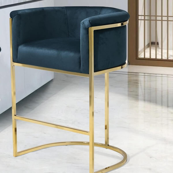 Front view of Celeste Curve bar stool with cream microfiber upholstery and elegant gold frame