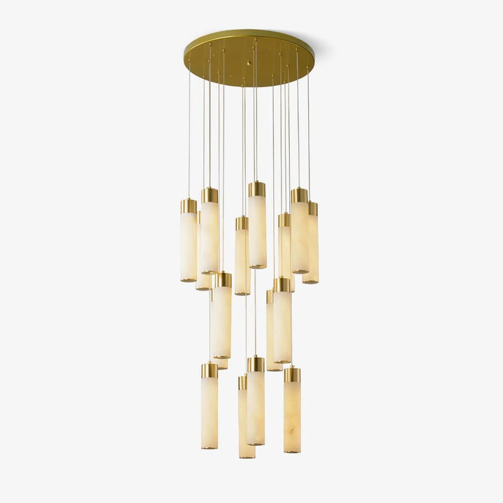 Celestial Alabaster Cascade chandelier – front view of modern marble hanging light fixture