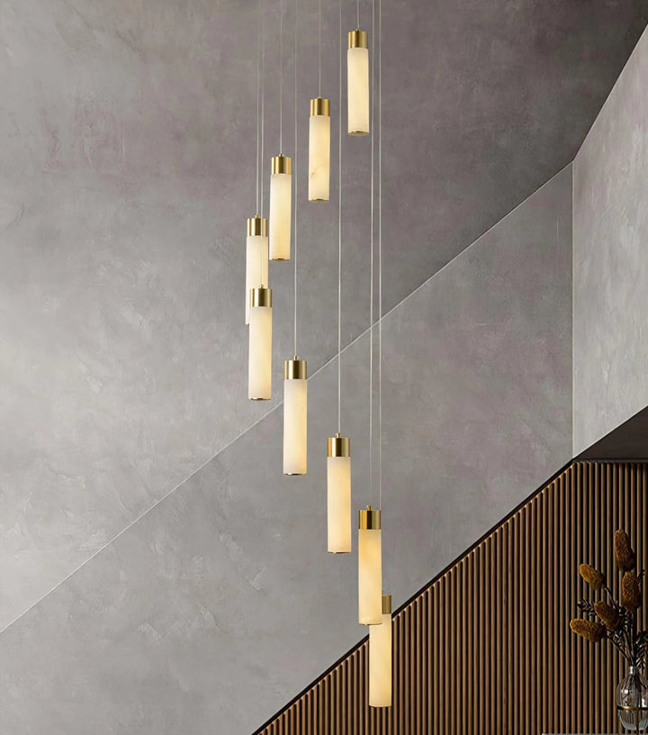 Celestial Alabaster Cascade chandelier – modern hanging light fixture in living room view