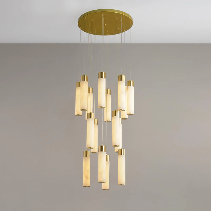 Celestial Alabaster Cascade chandelier – front view of modern marble hanging light fixture