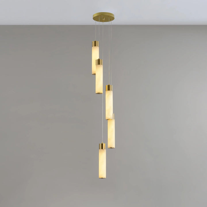Celestial Alabaster Cascade chandelier – five marble hanging lights modern elegant fixture