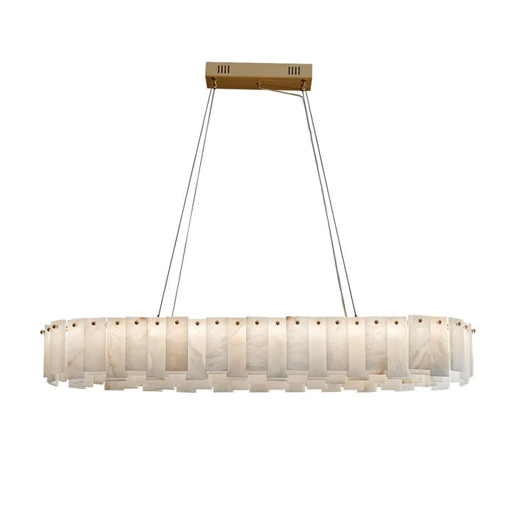 Front view of Celestial alabaster round chandelier for luxury and elegant home lighting