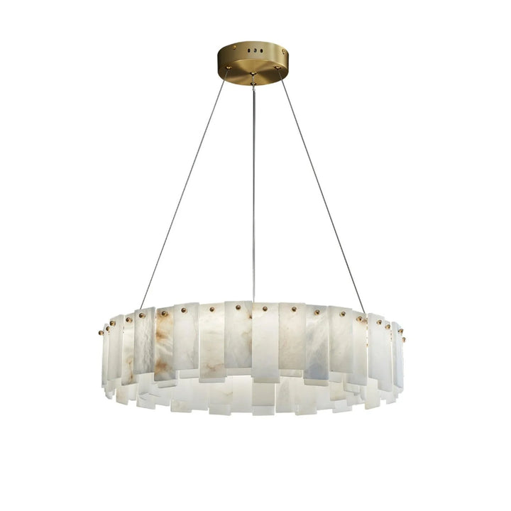 Front view of Celestial alabaster round chandelier for elegant and luxurious home lighting