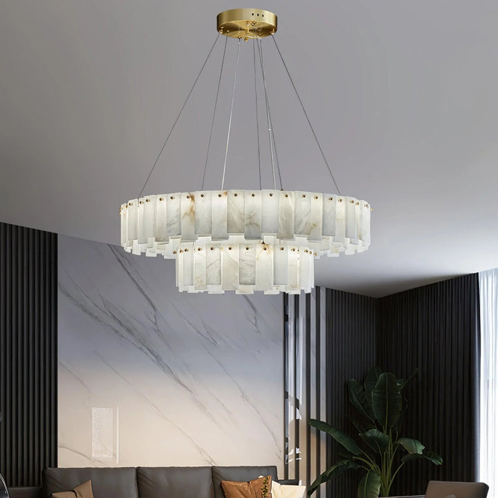 Two-layer Celestial alabaster round chandelier in living room for luxury home lighting