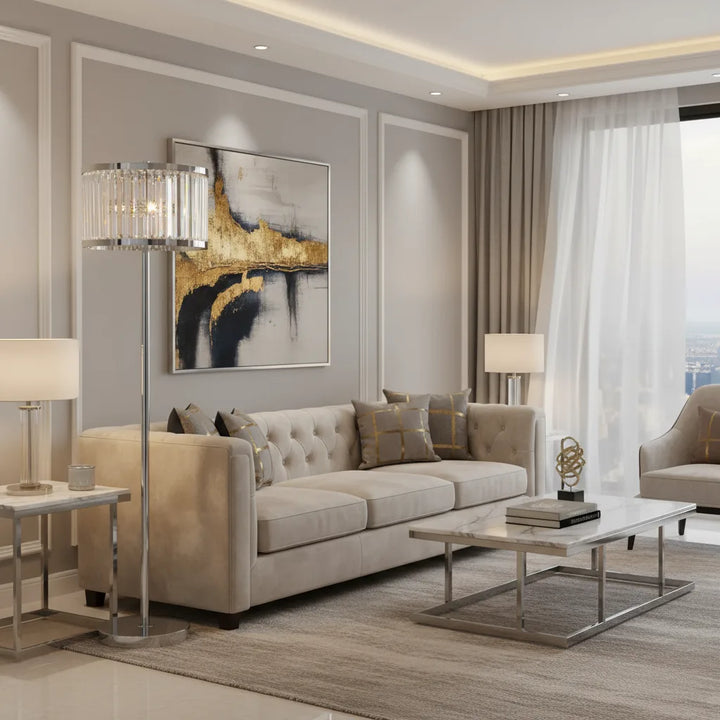 Cheila Crystal Prism floor lamp modern luxury lighting on elegant living room