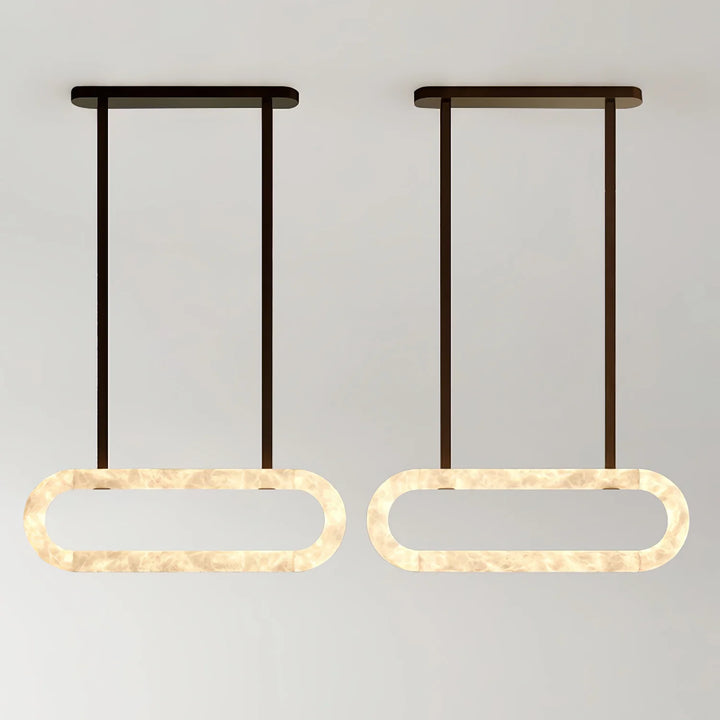 Circle alabaster chandelier hanging with two belts – elegant modern lighting for stylish interiors