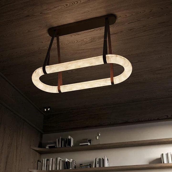Circle alabaster chandelier below view – elegant modern lighting for stylish contemporary interiors