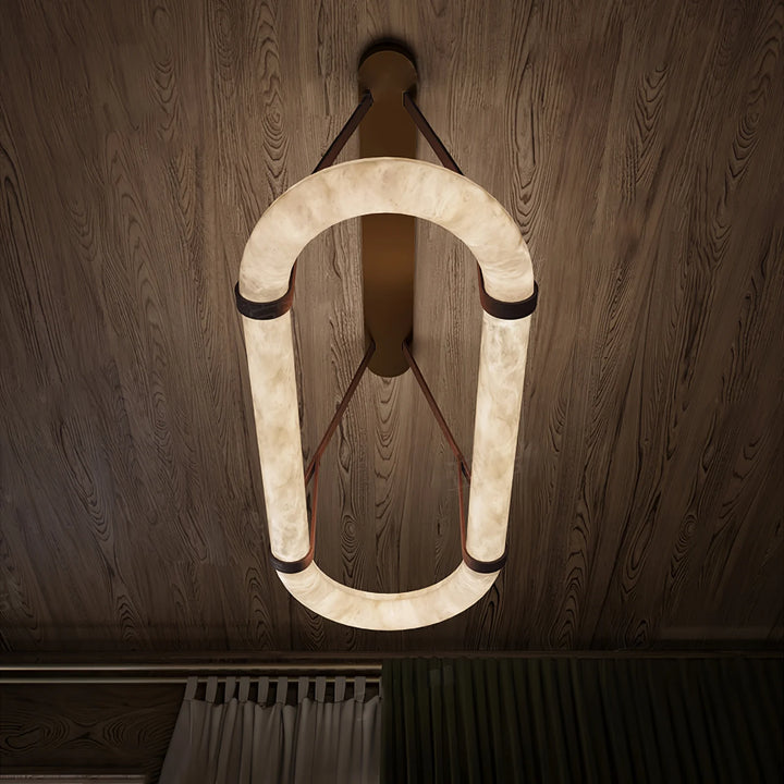 Circle alabaster chandelier vertical view – elegant modern lighting for stylish contemporary interiors