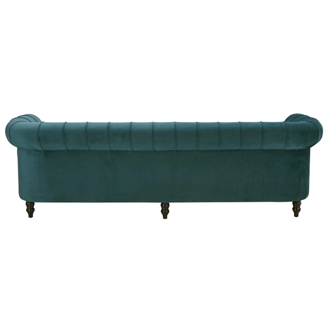 Top view of classic 4-seater Chesterfield sofa in elegant living room setting