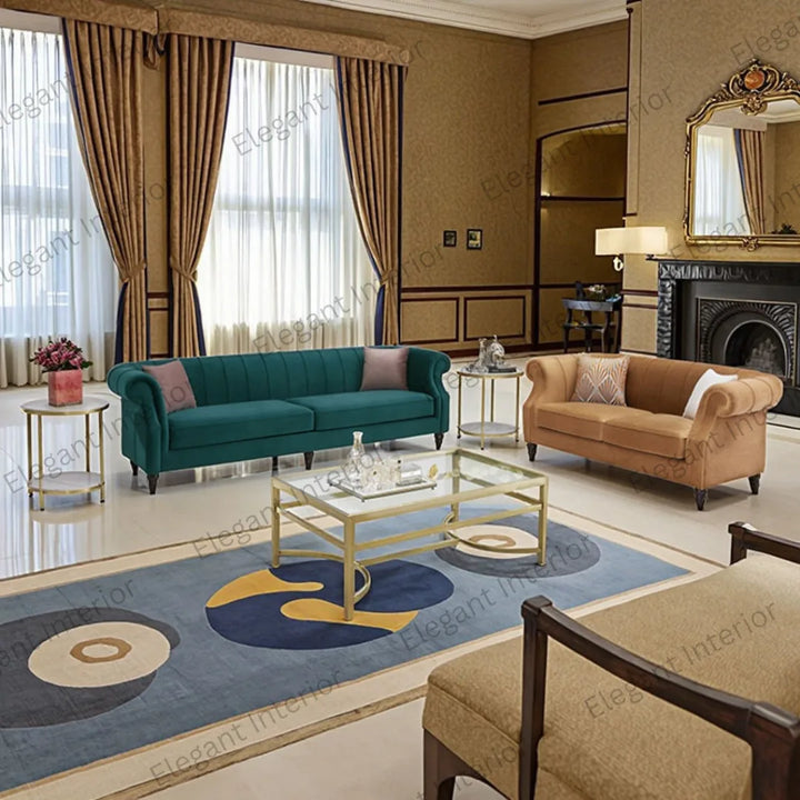 Classic Chesterfield 4 Seater Sofa in Living Room View Luxury Elegant Home Furniture