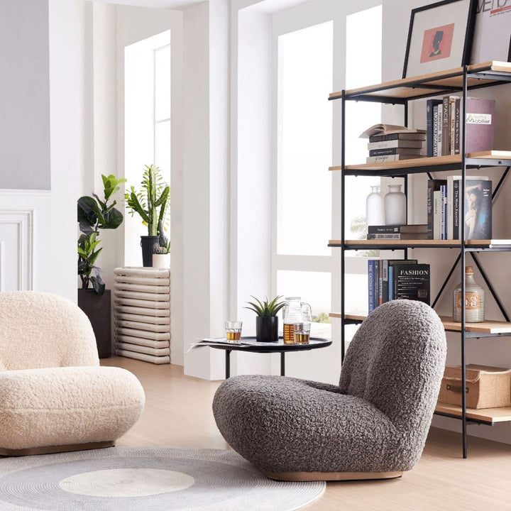 Cloud swivel lounge chair side view placed in stylish living room with modern decor