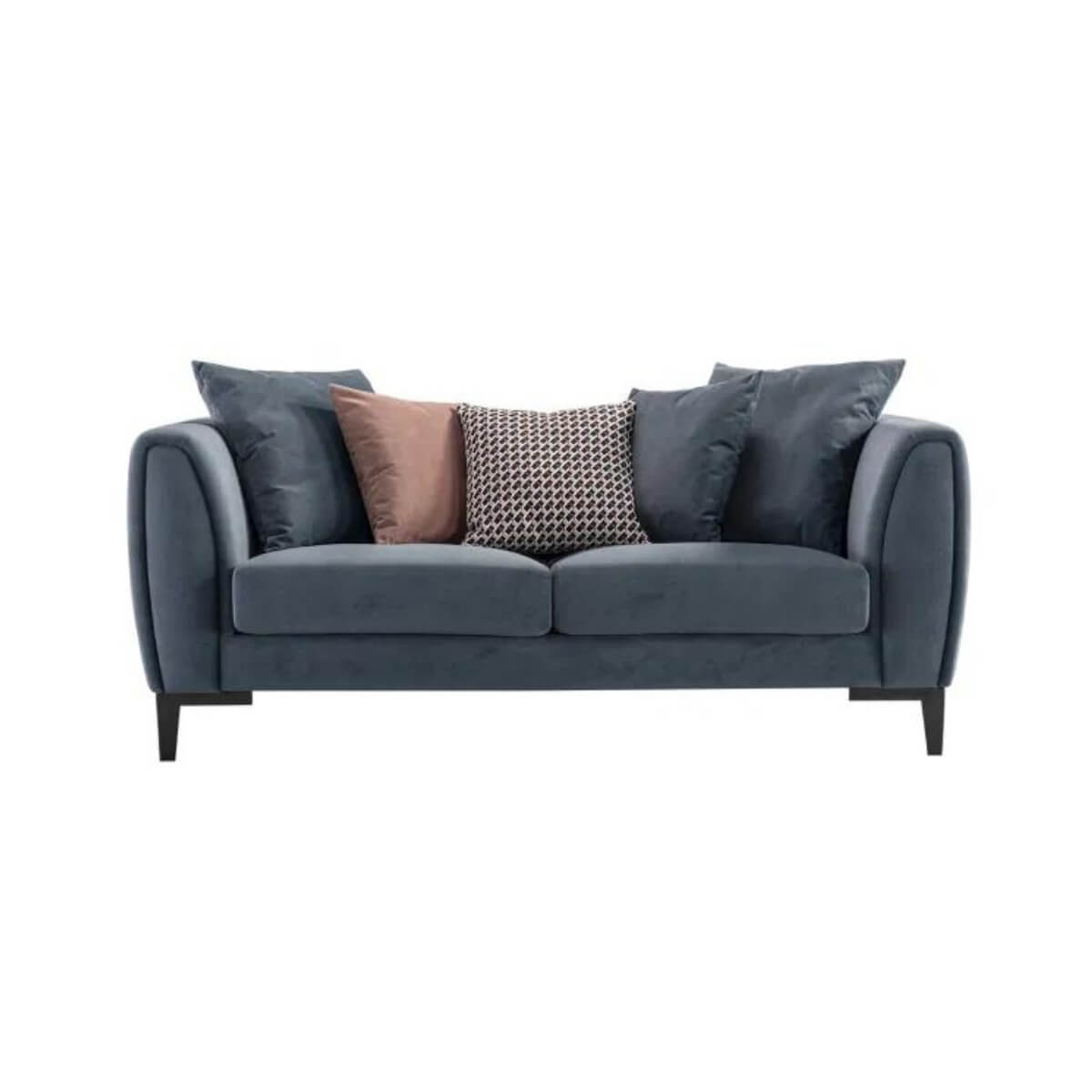 Front view of Coastal Charm KS171 custom three-seater velvet sectional sofa with plush cushions