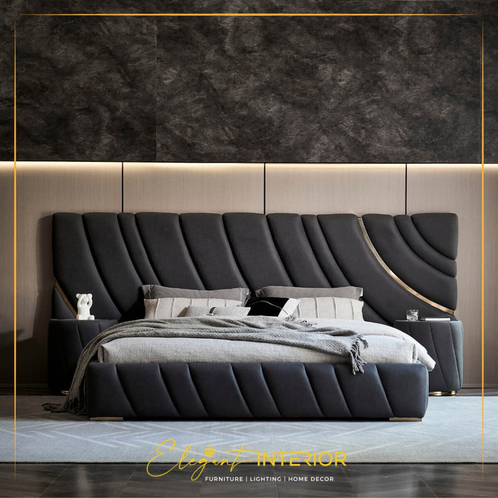 Coca luxury bed front profile with upholstered headboard