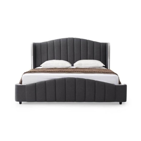 Front-side view of comfortable Seraphic Slumber velvet KB35 1.8M bed with plush upholstery and tufted headboard