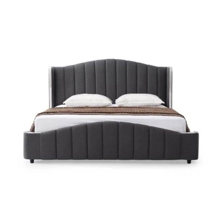 Front-side view of comfortable Seraphic Slumber velvet KB35 1.8M bed with plush upholstery and tufted headboard