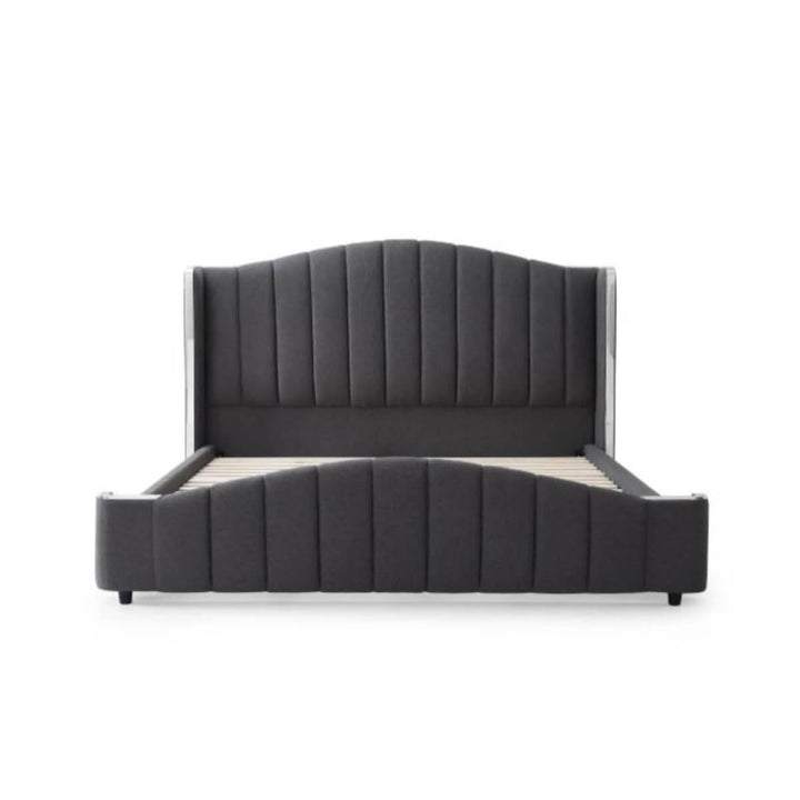 Materials of Seraphic Slumber velvet KB35 1.8M bed showing wooden frame, padding, and soft velvet fabric