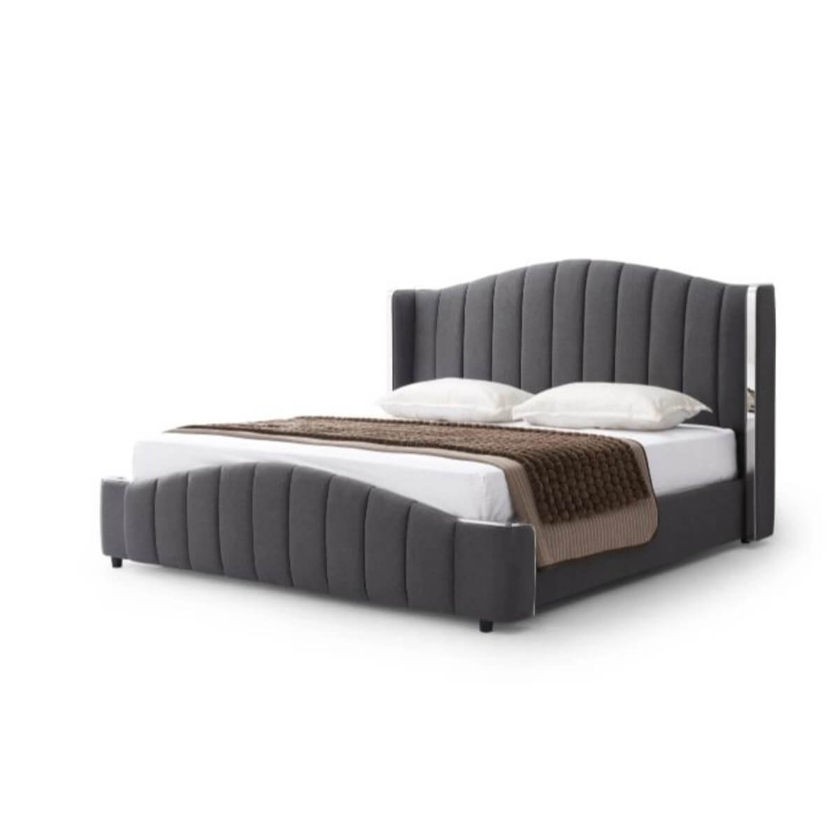Side view of comfortable Seraphic Slumber velvet KB35 1.8M bed with tufted headboard and plush upholstery