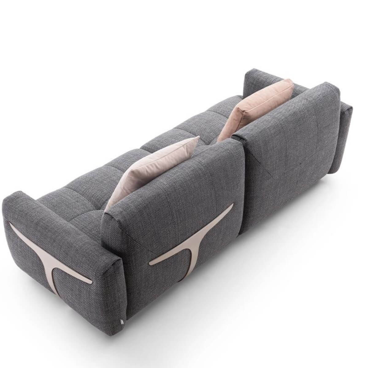 Back side view of Cozy Cradle KS24 custom sofa with cotton-linen upholstery – clean lines and modern design emphasizing fabric texture