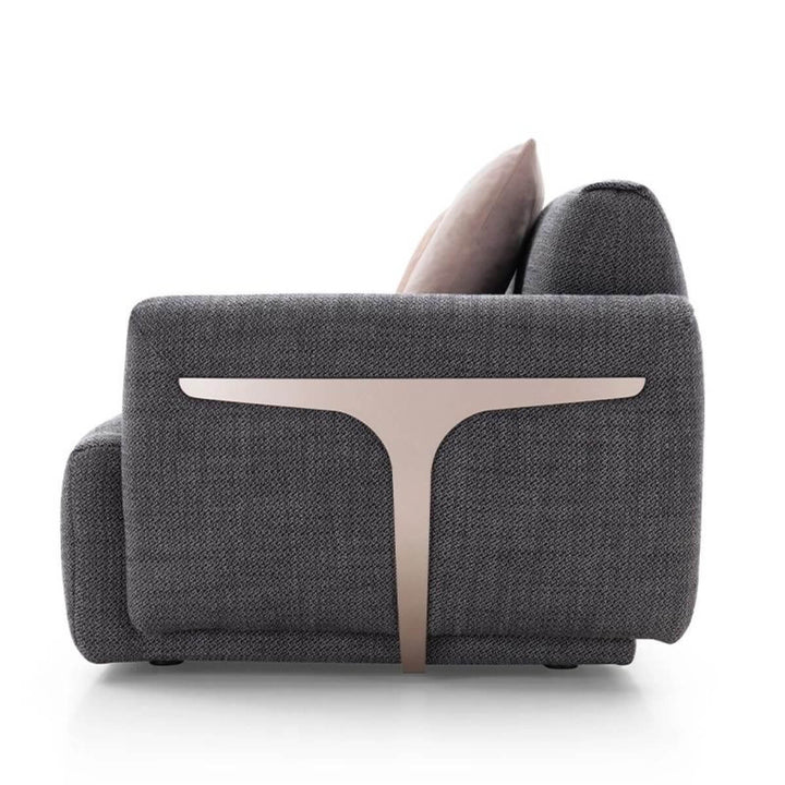 Side view of Cozy Cradle custom sofa with cotton-linen upholstery – plush cushions and sleek modern design for comfortable seating