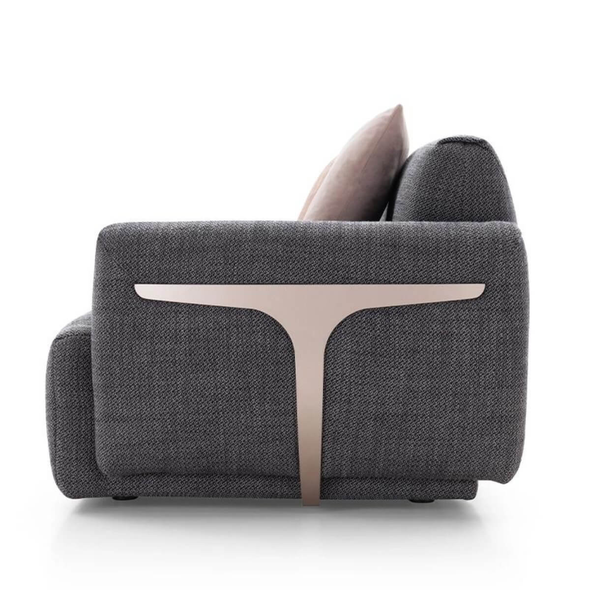 Side view of Cozy Cradle custom sofa with cotton-linen upholstery – plush cushions and sleek modern design for comfortable seating
