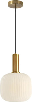 Cozy glow gold pendant light illuminating a warm and inviting space.