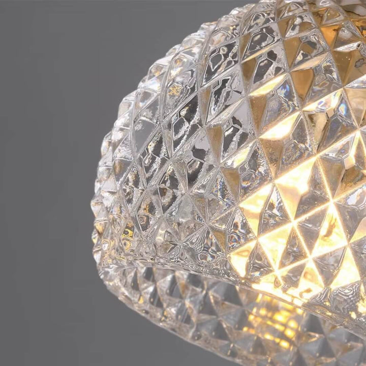 Close-up detail of crystal prism showcasing precise facets and sparkling clarity for premium lighting fixtures