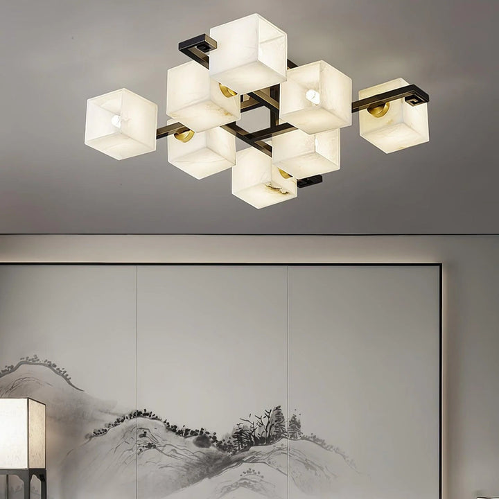 Cubist Alabaster Cluster ceiling lamp in modern living room interior view